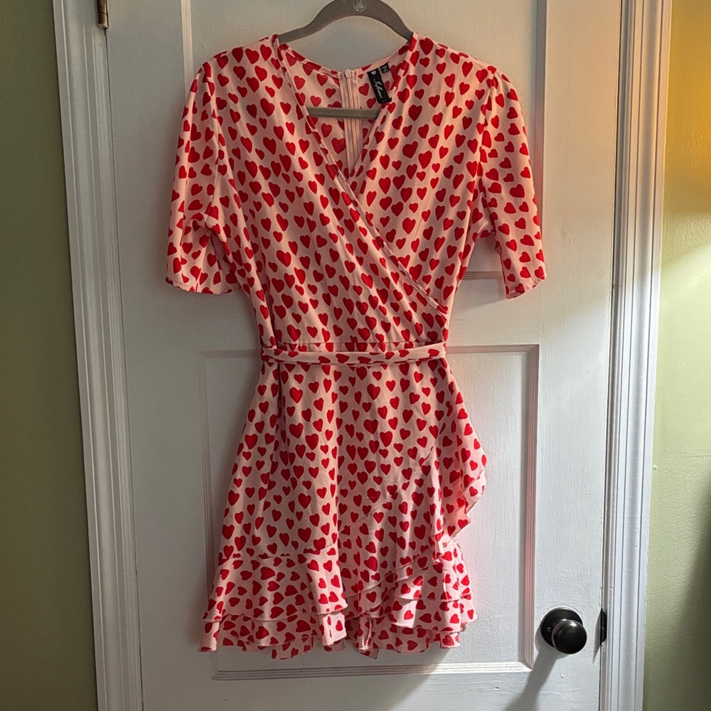 ASOS Red Heart-Print Wrap Mini Dress